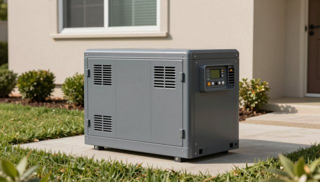 Whole-house standby generator installed beside a home