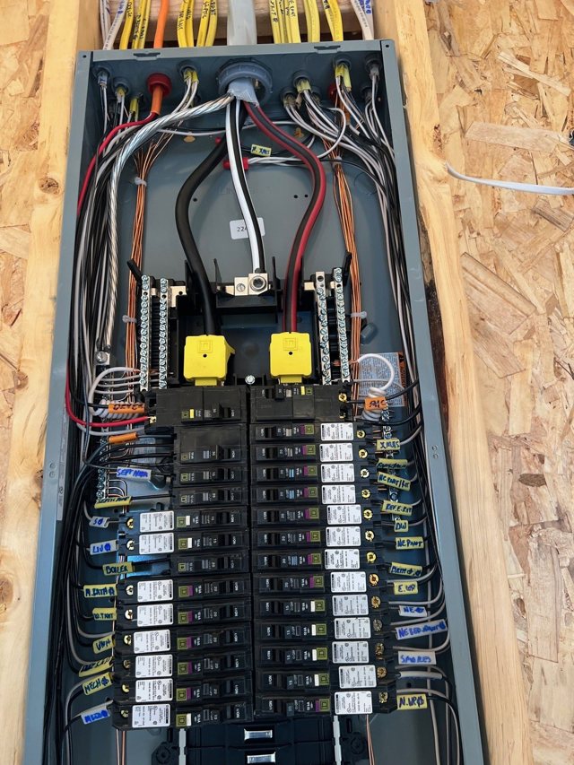 Electrical panel wired in an open stud wall in Northern Minnesota